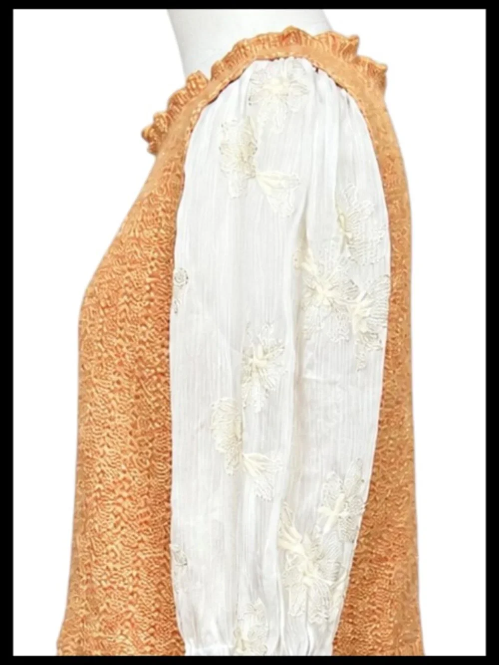 Anthropologie Layered Knit Cropped Vest Cream Orange Lace Embroidered Blouse_S